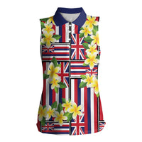 Hawaii Plumeria Lei Women Sleeveless Polo Shirt Hawaiian Flag Motif LT9 Female Red - Polynesian Pride