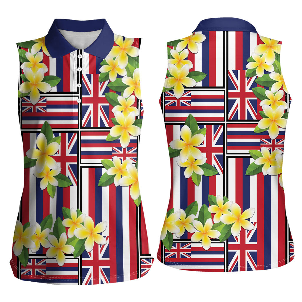 Hawaii Plumeria Lei Women Sleeveless Polo Shirt Hawaiian Flag Motif LT9 - Polynesian Pride