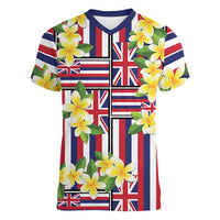 Hawaii Plumeria Lei Women V-Neck T-Shirt Hawaiian Flag Motif LT9 Female Red - Polynesian Pride
