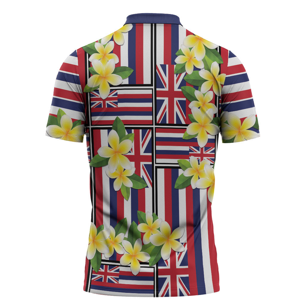 Hawaii Plumeria Lei Zipper Polo Shirt Hawaiian Flag Motif