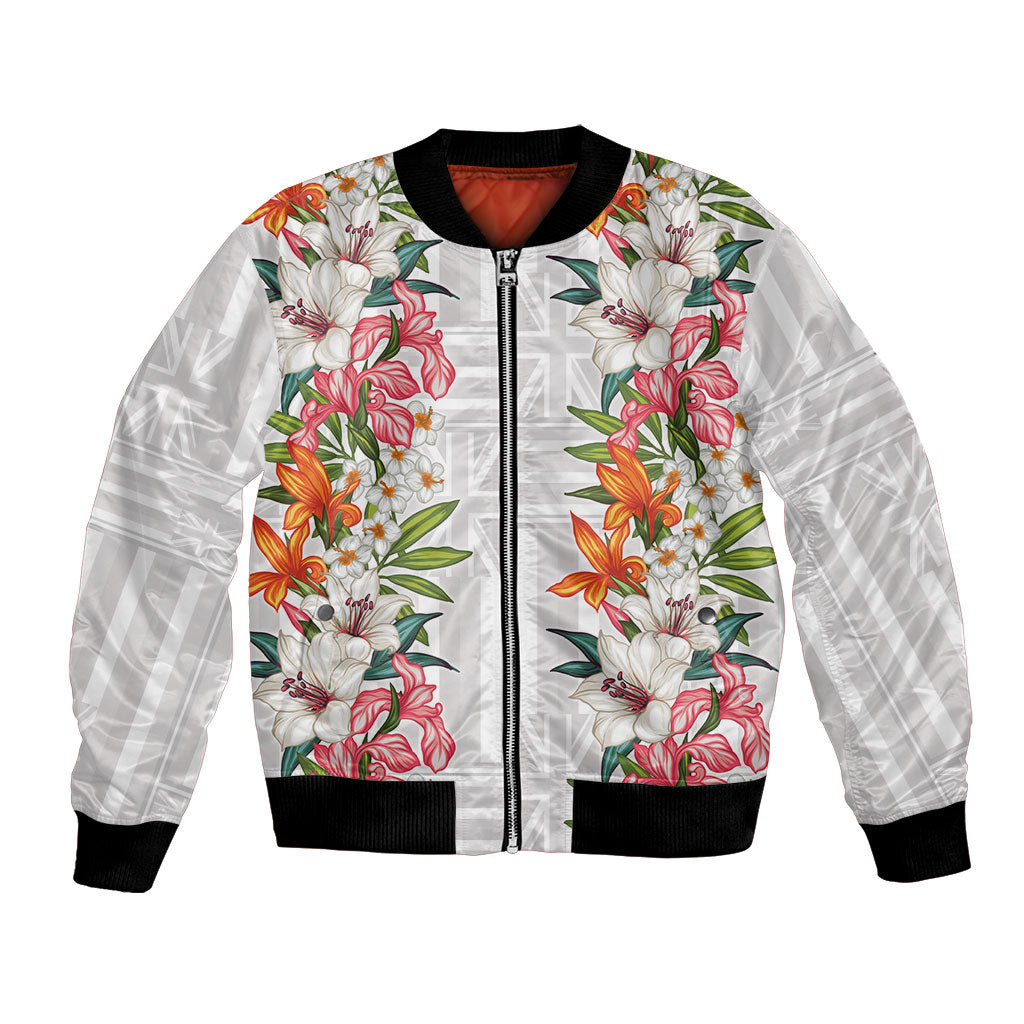Hawaii Tropical Twist Lei Bomber Jacket Hawaiian Flag Motif