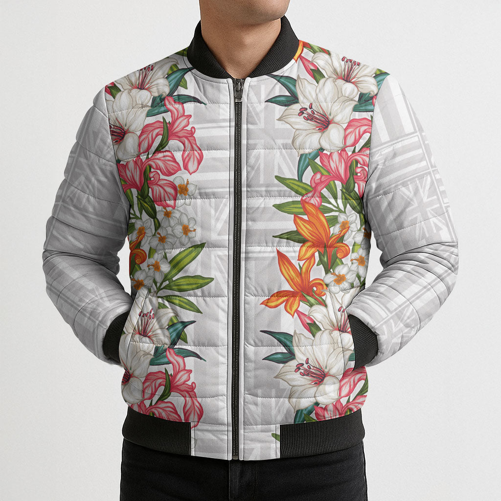 Hawaii Tropical Twist Lei Bomber Puffer Jacket Hawaiian Flag Motif