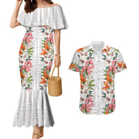 Hawaii Tropical Twist Lei Couples Matching Mermaid Dress and Hawaiian Shirt Hawaiian Flag Motif LT9 White - Polynesian Pride