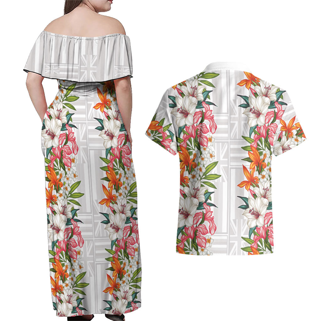 Hawaii Tropical Twist Lei Couples Matching Off Shoulder Maxi Dress and Hawaiian Shirt Hawaiian Flag Motif LT9 - Polynesian Pride