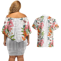 Hawaii Tropical Twist Lei Couples Matching Off Shoulder Short Dress and Hawaiian Shirt Hawaiian Flag Motif LT9 - Polynesian Pride