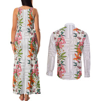 Hawaii Tropical Twist Lei Couples Matching Tank Maxi Dress and Long Sleeve Button Shirt Hawaiian Flag Motif LT9 - Polynesian Pride