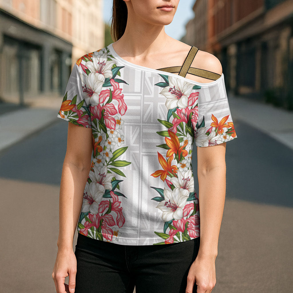Hawaii Tropical Twist Lei Cross Shoulder Shirt Hawaiian Flag Motif LT9 - Polynesian Pride