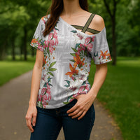 Hawaii Tropical Twist Lei Cross Shoulder Shirt Hawaiian Flag Motif LT9 - Polynesian Pride