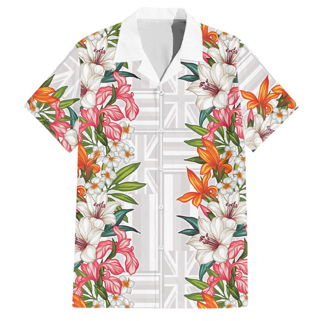 Hawaii Tropical Twist Lei Family Matching Long Sleeve Bodycon Dress and Hawaiian Shirt Hawaiian Flag Motif LT9 Dad's Shirt - Short Sleeve White - Polynesian Pride