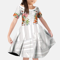 Hawaii Tropical Twist Lei Family Matching Summer Maxi Dress and Hawaiian Shirt Hawaiian Flag Motif LT9 Daughter's Dress White - Polynesian Pride