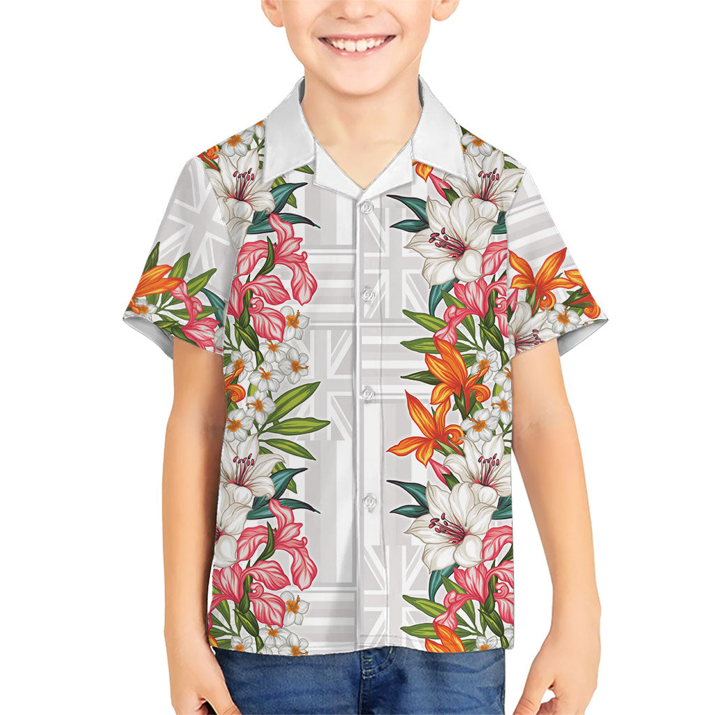 Hawaii Tropical Twist Lei Family Matching Tank Maxi Dress and Hawaiian Shirt Hawaiian Flag Motif LT9 Son's Shirt White - Polynesian Pride