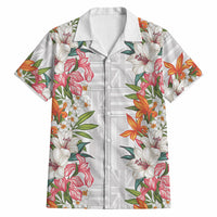 Hawaii Tropical Twist Lei Hawaiian Shirt Hawaiian Flag Motif LT9 White - Polynesian Pride