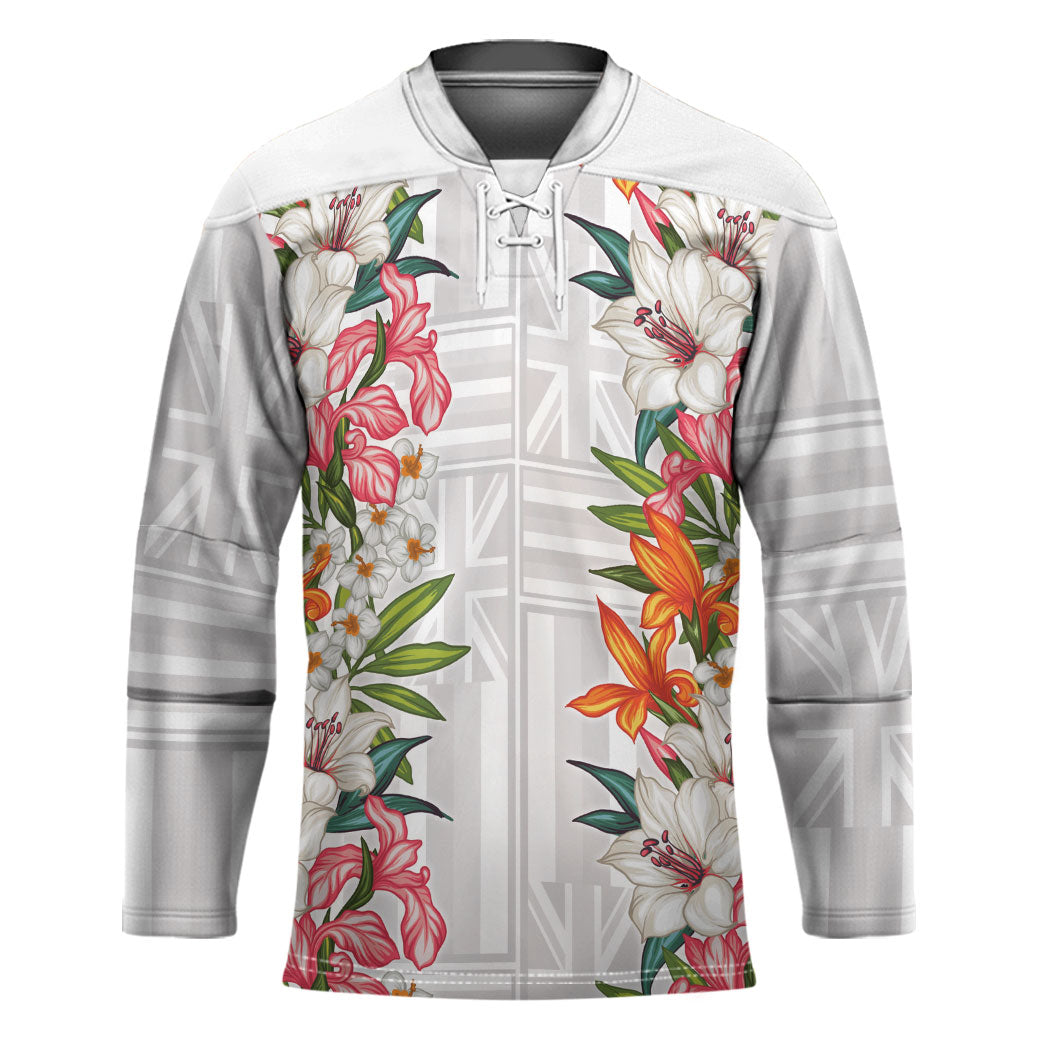 Hawaii Tropical Twist Lei Hockey Jersey Hawaiian Flag Motif LT9 Unisex White - Polynesian Pride
