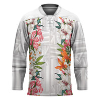Hawaii Tropical Twist Lei Hockey Jersey Hawaiian Flag Motif LT9 Unisex White - Polynesian Pride