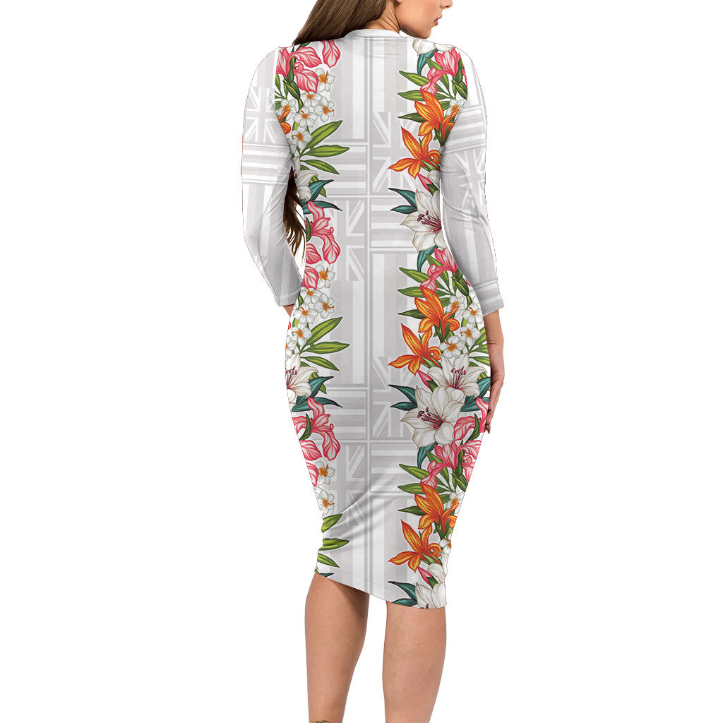 Hawaii Tropical Twist Lei Long Sleeve Bodycon Dress Hawaiian Flag Motif