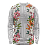 Hawaii Tropical Twist Lei Long Sleeve Shirt Hawaiian Flag Motif LT9 Unisex White - Polynesian Pride