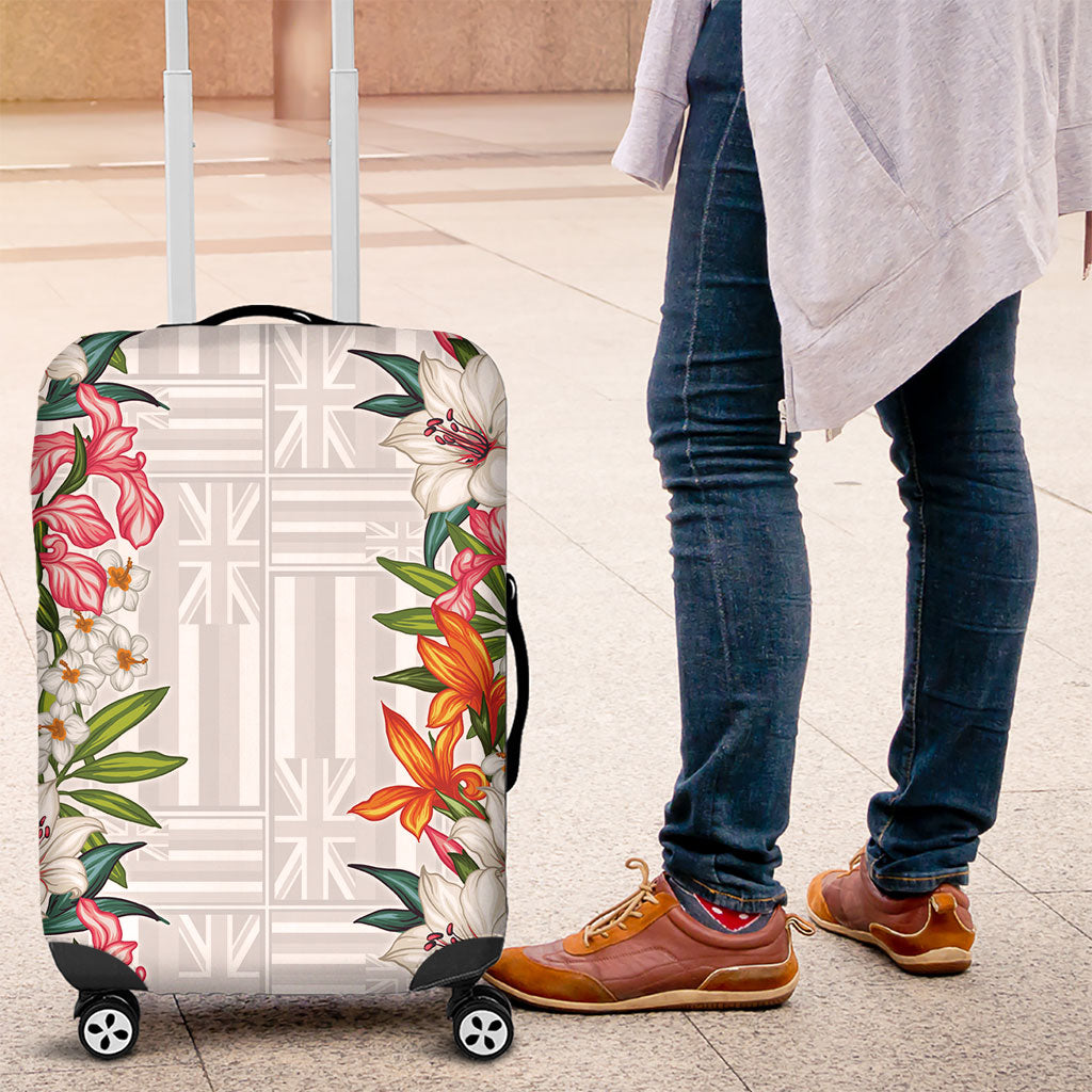 Hawaii Tropical Twist Lei Luggage Cover Hawaiian Flag Motif LT9 White - Polynesian Pride
