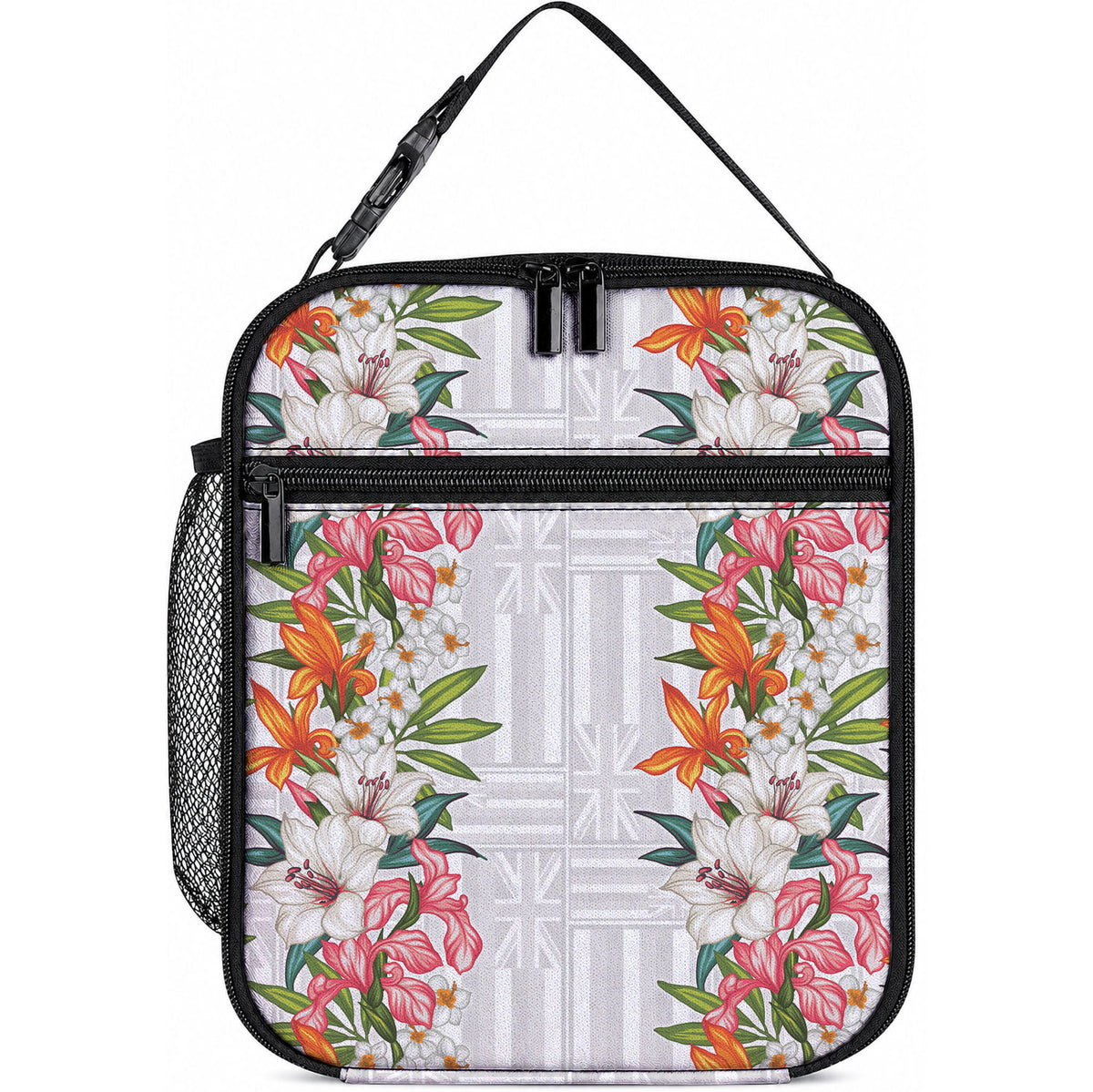 Hawaii Tropical Twist Lei Lunch Bag Hawaiian Flag Motif LT9 10.2 × 8.3 × 4.3 inch White - Polynesian Pride