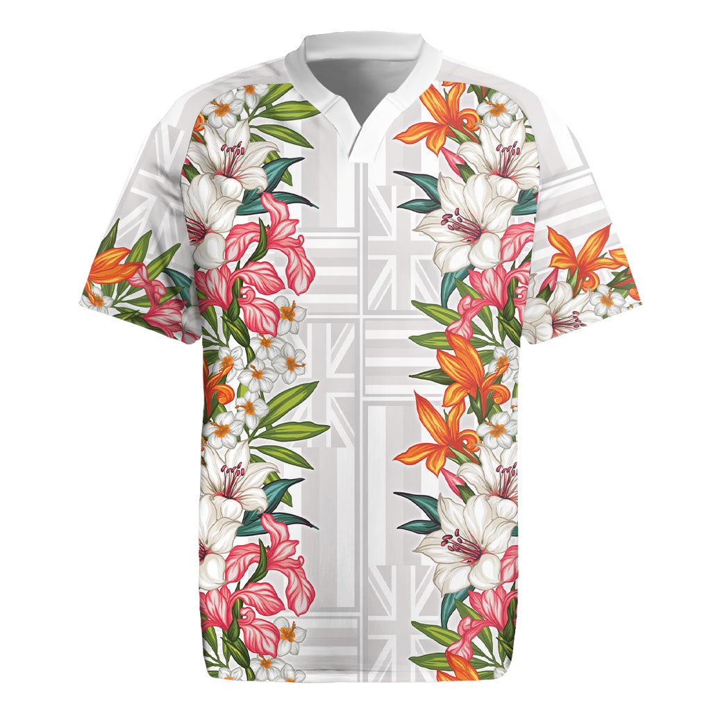 Hawaii Tropical Twist Lei Rugby Jersey Hawaiian Flag Motif LT9 White - Polynesian Pride