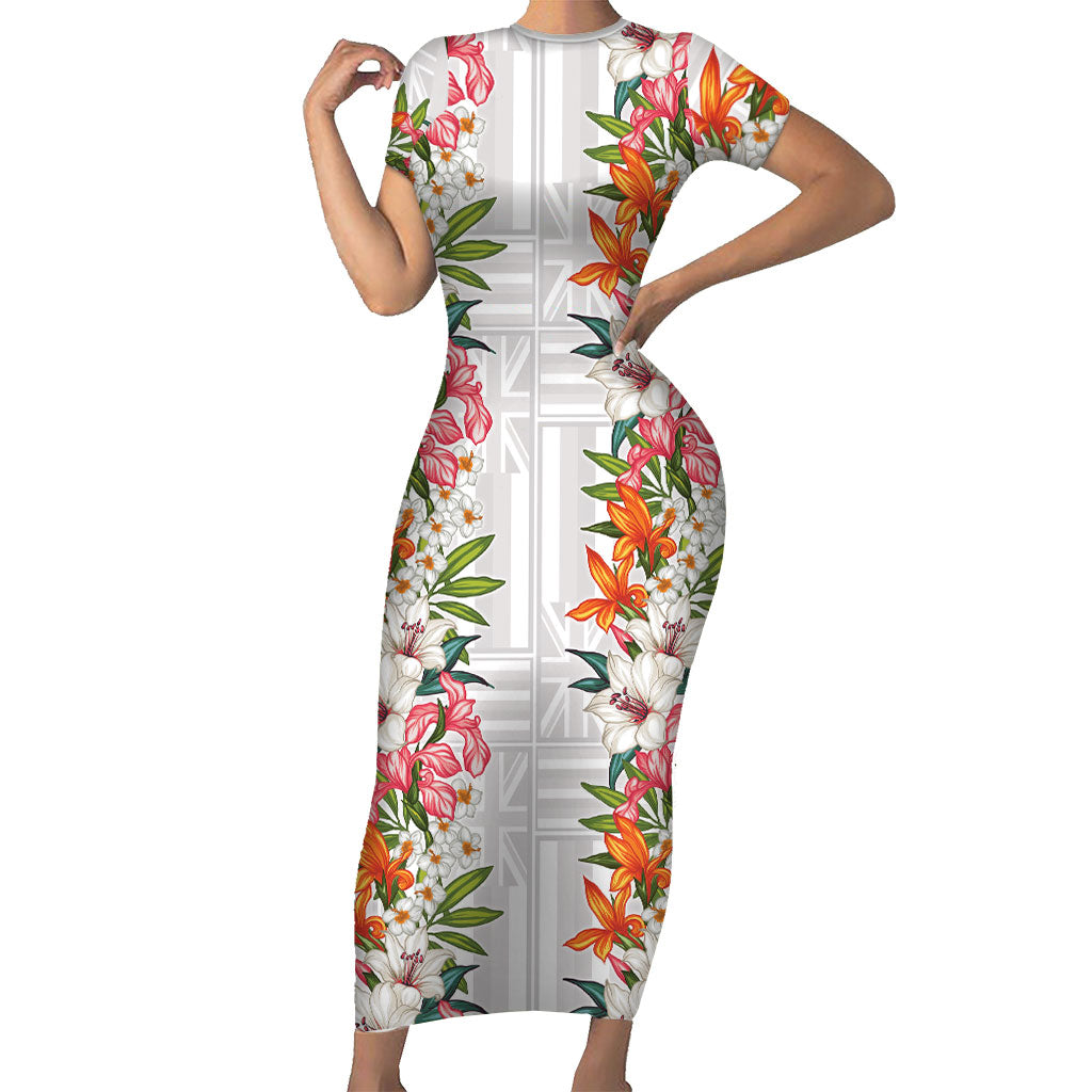 Hawaii Tropical Twist Lei Short Sleeve Bodycon Dress Hawaiian Flag Motif