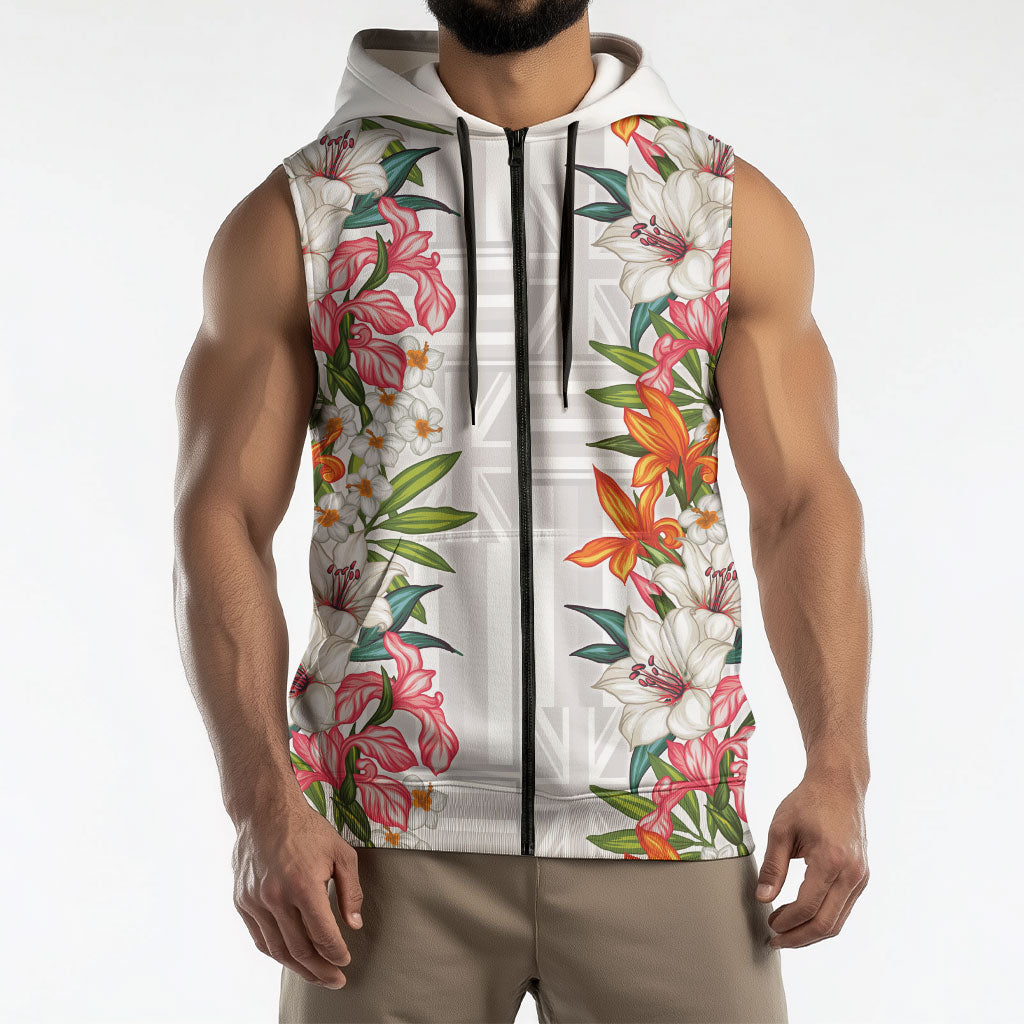 Hawaii Tropical Twist Lei Sleeveless Zip Hoodie Hawaiian Flag Motif