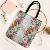 Hawaii Tropical Twist Lei Tote Bag Hawaiian Flag Motif LT9 Black Strap One Size White - Polynesian Pride