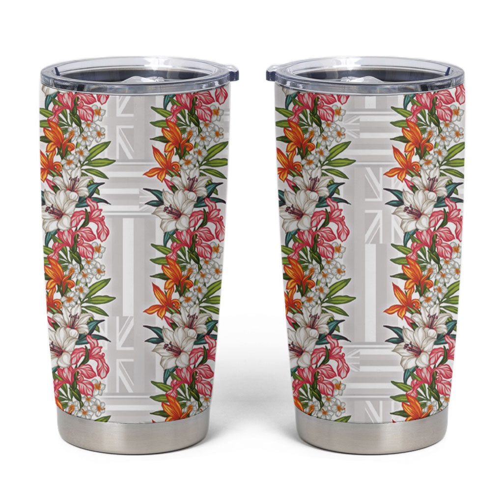 Hawaii Tropical Twist Lei Tumbler Cup Hawaiian Flag Motif LT9 White - Polynesian Pride