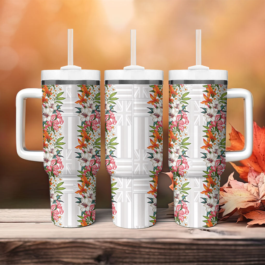 Hawaii Tropical Twist Lei Tumbler With Handle Hawaiian Flag Motif