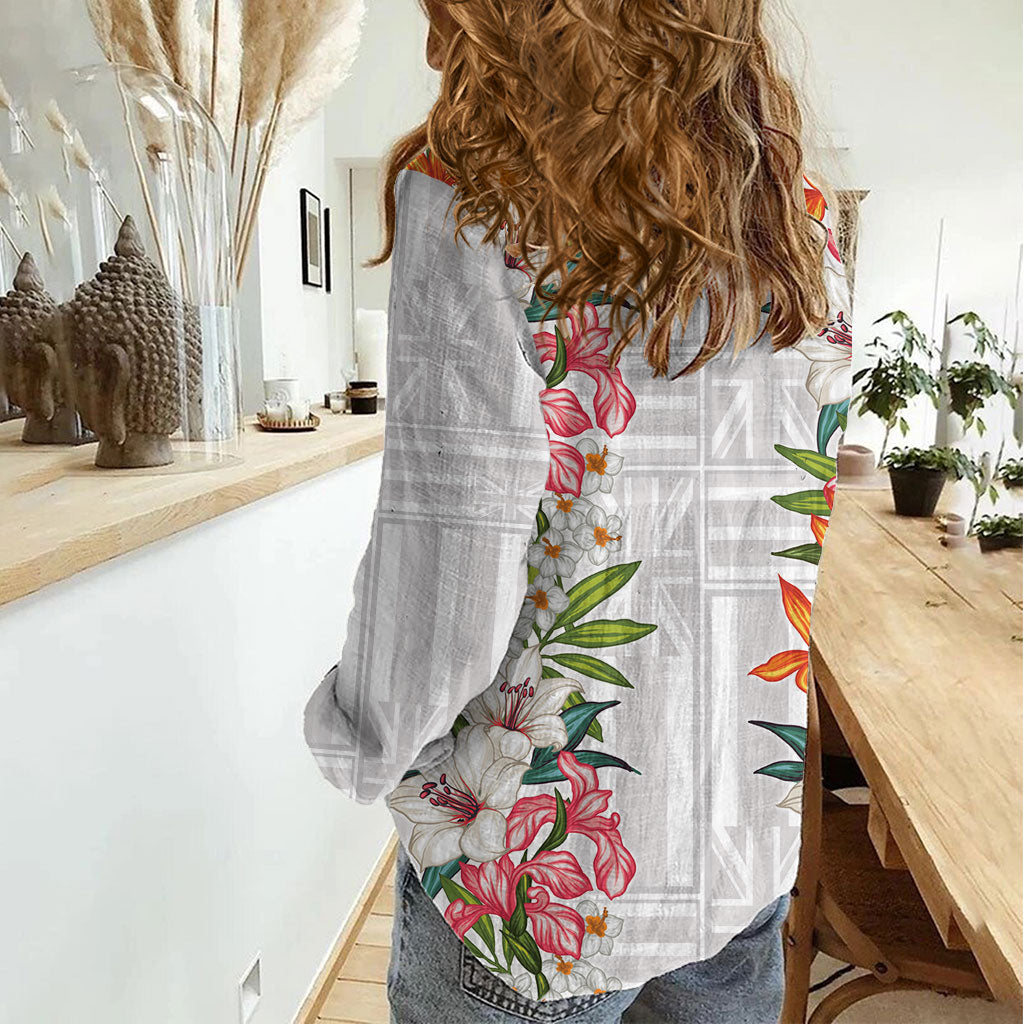 Hawaii Tropical Twist Lei Women Casual Shirt Hawaiian Flag Motif LT9 - Polynesian Pride