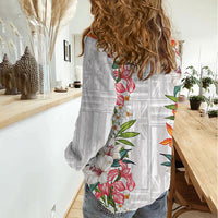 Hawaii Tropical Twist Lei Women Casual Shirt Hawaiian Flag Motif LT9 - Polynesian Pride