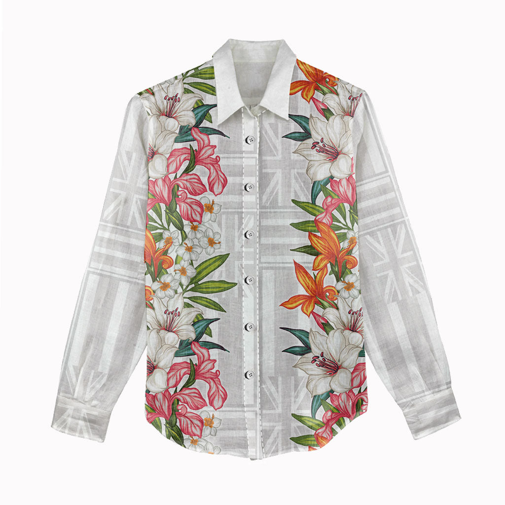 Hawaii Tropical Twist Lei Women Casual Shirt Hawaiian Flag Motif LT9 - Polynesian Pride