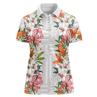 Hawaii Tropical Twist Lei Women Polo Shirt Hawaiian Flag Motif LT9 Female White - Polynesian Pride