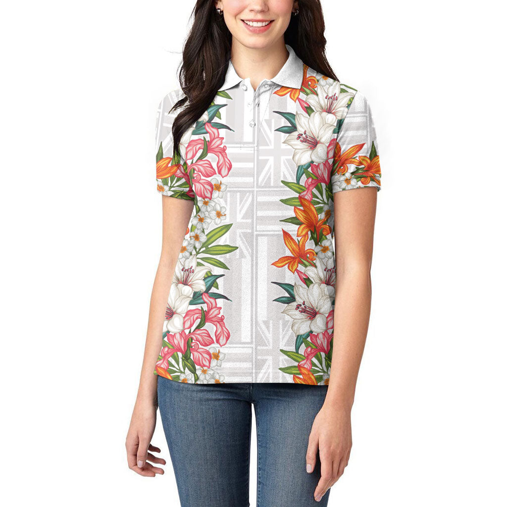 Hawaii Tropical Twist Lei Women Polo Shirt Hawaiian Flag Motif LT9 - Polynesian Pride