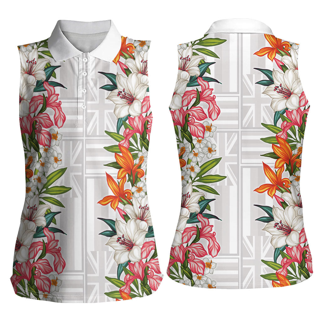 Hawaii Tropical Twist Lei Women Sleeveless Polo Shirt Hawaiian Flag Motif LT9 - Polynesian Pride