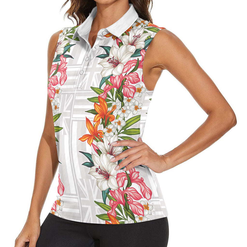 Hawaii Tropical Twist Lei Women Sleeveless Polo Shirt Hawaiian Flag Motif LT9 - Polynesian Pride