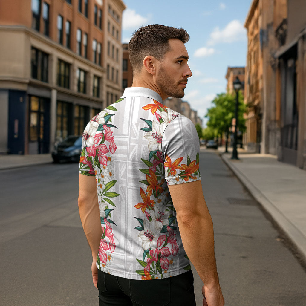 Hawaii Tropical Twist Lei Zipper Polo Shirt Hawaiian Flag Motif