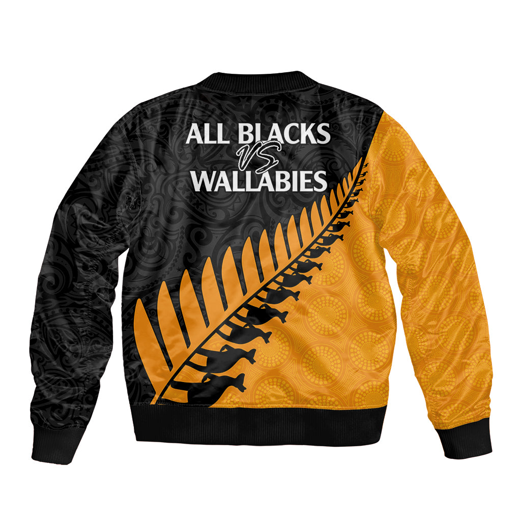 Australia Wallabies and Aotearoa Rugby Bomber Jacket Kangaroo Black Fern Maori Gold Vibe LT9 - Polynesian Pride