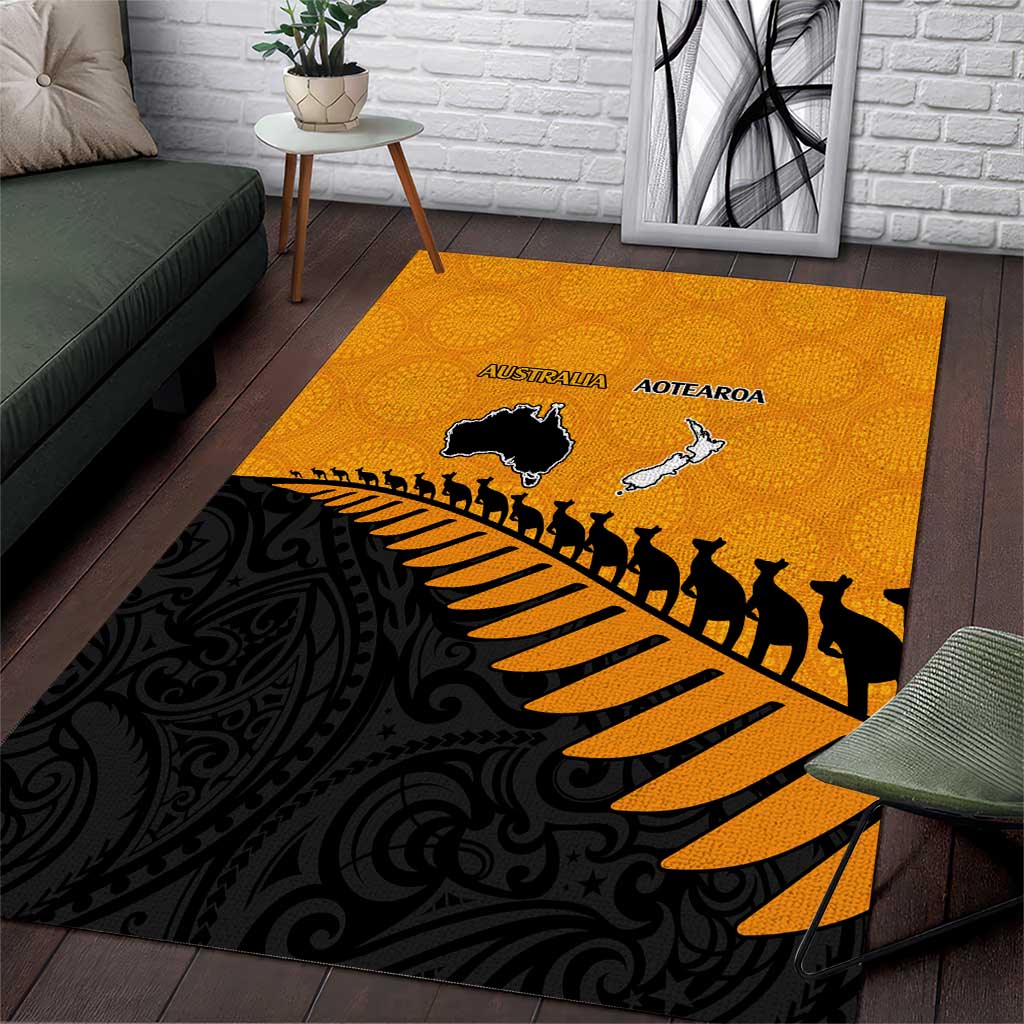 Australia New Zealand Rugby Area Rug Gold Aboriginal Wallabies and Maori Black Fern LT9 Gold - Polynesian Pride