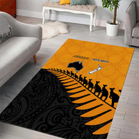 Australia New Zealand Rugby Area Rug Gold Aboriginal Wallabies and Maori Black Fern LT9 - Polynesian Pride