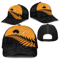 Australia New Zealand Rugby Baseball Net Cap Gold Aboriginal Wallabies and Maori Black Fern - Polynesian Pride