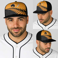 Australia New Zealand Rugby Baseball Net Cap Gold Aboriginal Wallabies and Maori Black Fern - Polynesian Pride