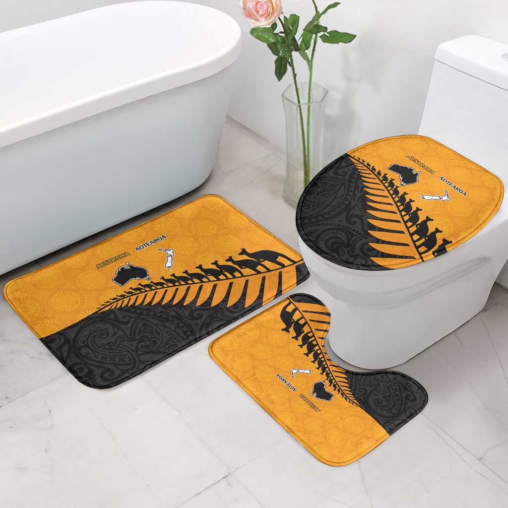 Australia New Zealand Rugby Bathroom Set Gold Aboriginal Wallabies and Maori Black Fern - Polynesian Pride