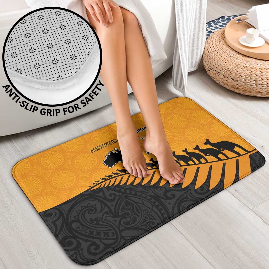 Australia New Zealand Rugby Bathroom Set Gold Aboriginal Wallabies and Maori Black Fern - Polynesian Pride