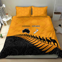 Australia New Zealand Rugby Bedding Set Gold Aboriginal Wallabies and Maori Black Fern - Polynesian Pride