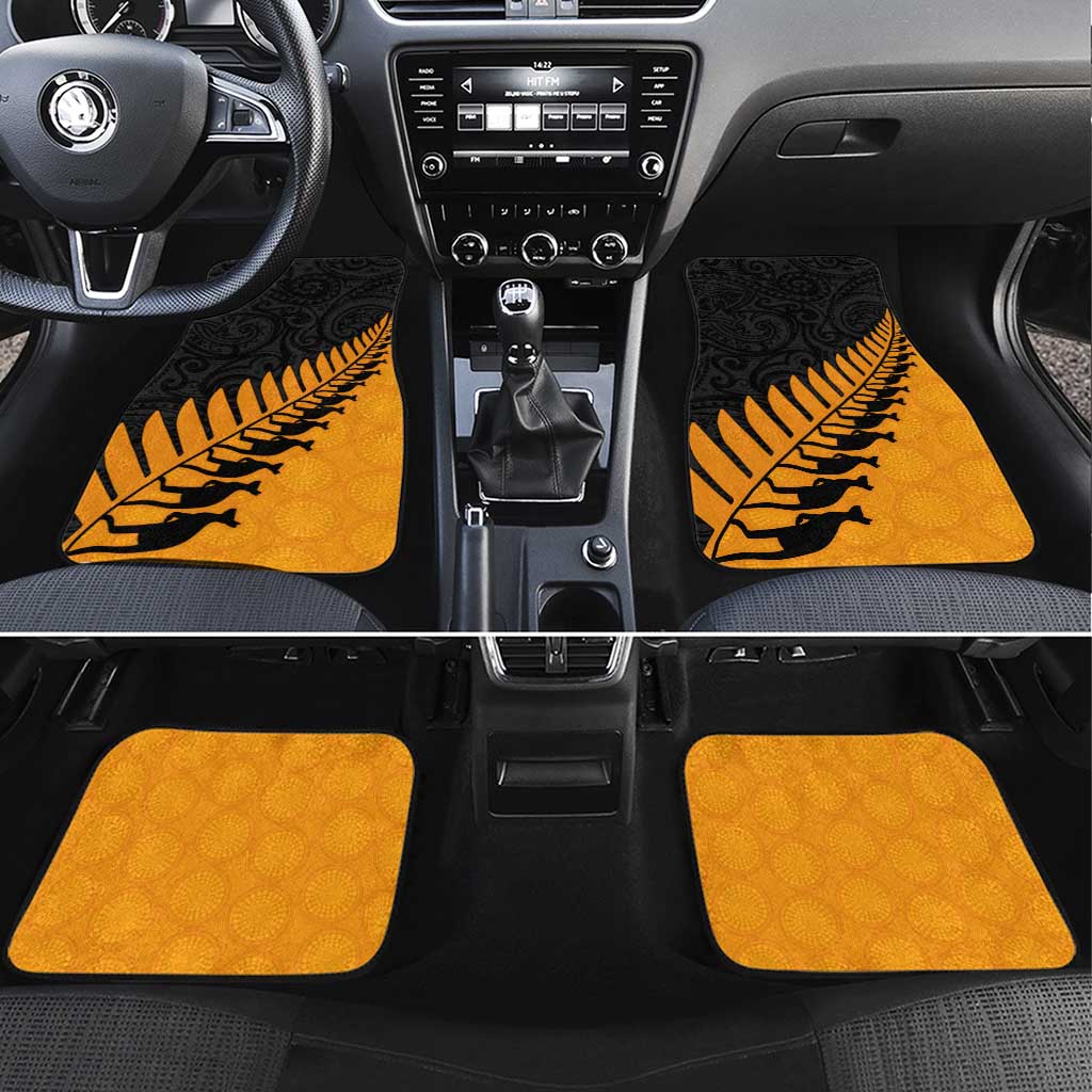 Australia New Zealand Rugby Car Mats Gold Aboriginal Wallabies and Maori Black Fern LT9 Set 4pcs Gold - Polynesian Pride