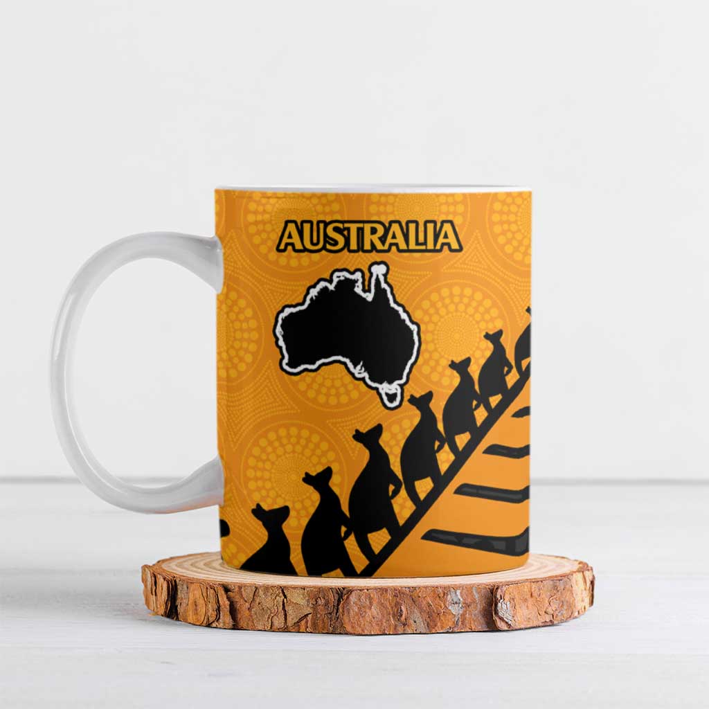 Australia New Zealand Rugby Ceramic Mug Gold Aboriginal Wallabies and Maori Black Fern - Polynesian Pride