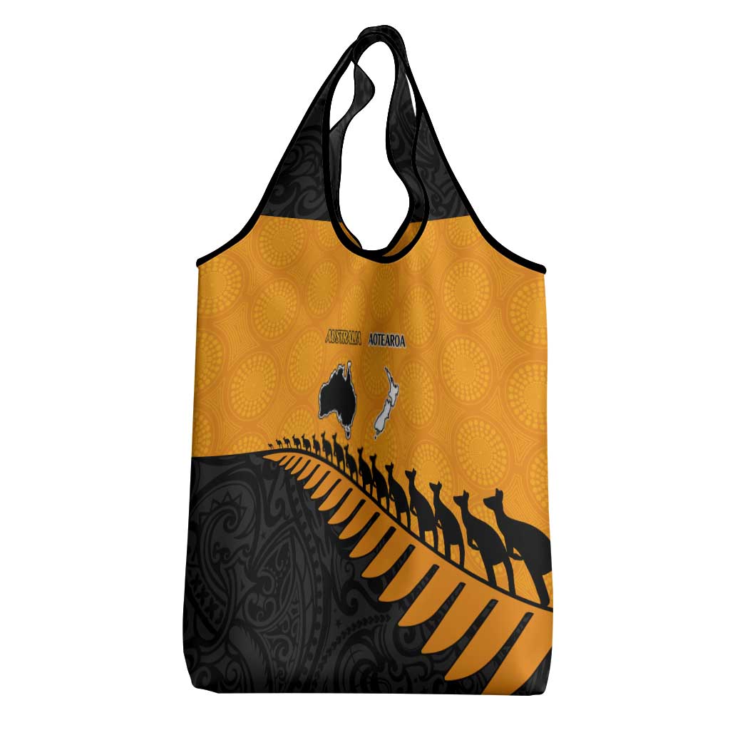 Australia New Zealand Rugby Grocery Bag Gold Aboriginal Wallabies and Maori Black Fern - Polynesian Pride
