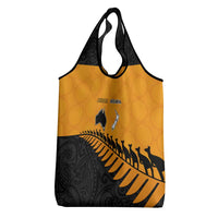 Australia New Zealand Rugby Grocery Bag Gold Aboriginal Wallabies and Maori Black Fern - Polynesian Pride