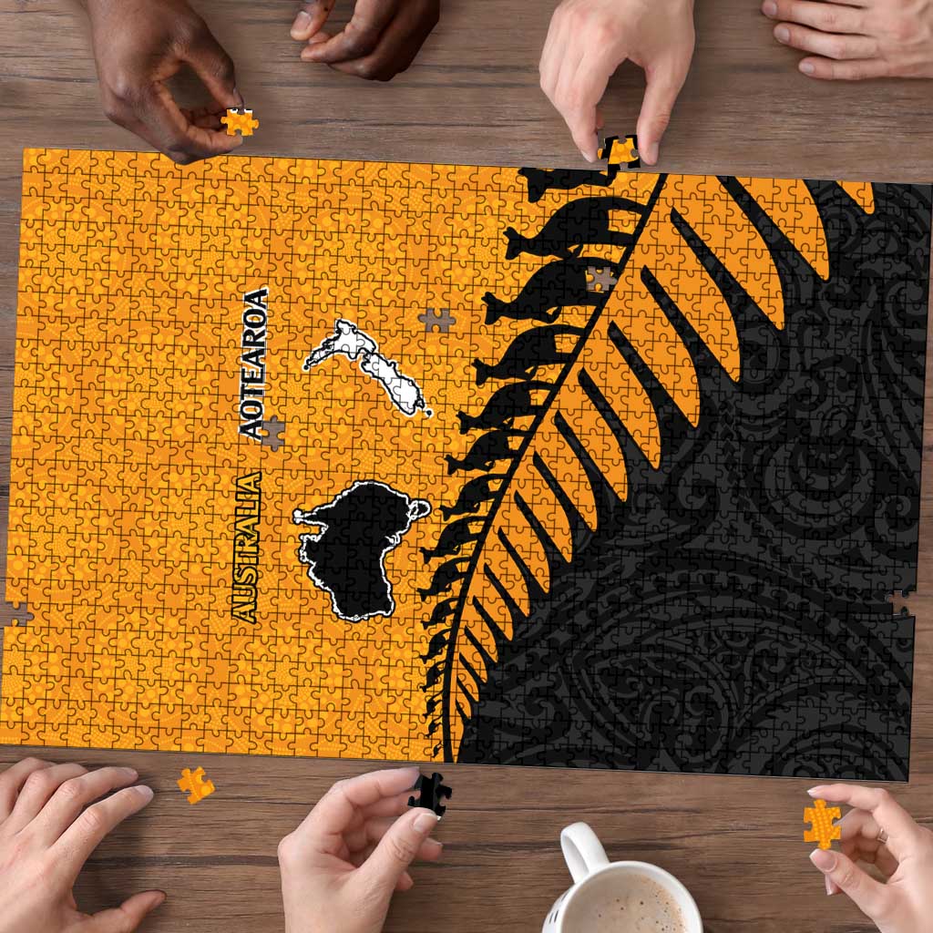Australia New Zealand Rugby Puzzle Gold Aboriginal Wallabies and Maori Black Fern - Polynesian Pride