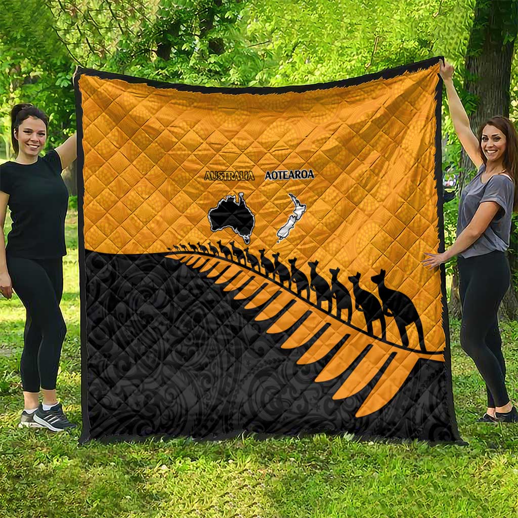Australia New Zealand Rugby Quilt Gold Aboriginal Wallabies and Maori Black Fern - Polynesian Pride